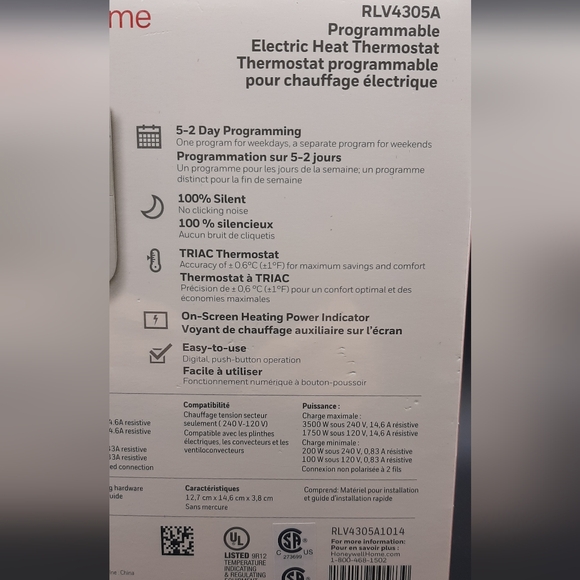 Honeywell Home RLV4305A Programmable Electric Heat Thermostat NEW In Sealed Box - Picture 5 of 7